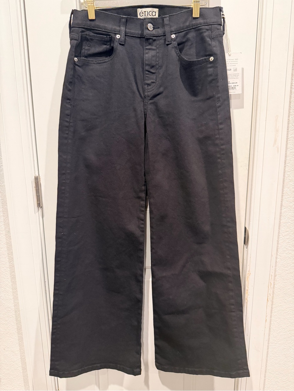 NWT Ética Romi French Wide Leg Jeans Onyx Black Size 28 High Rise